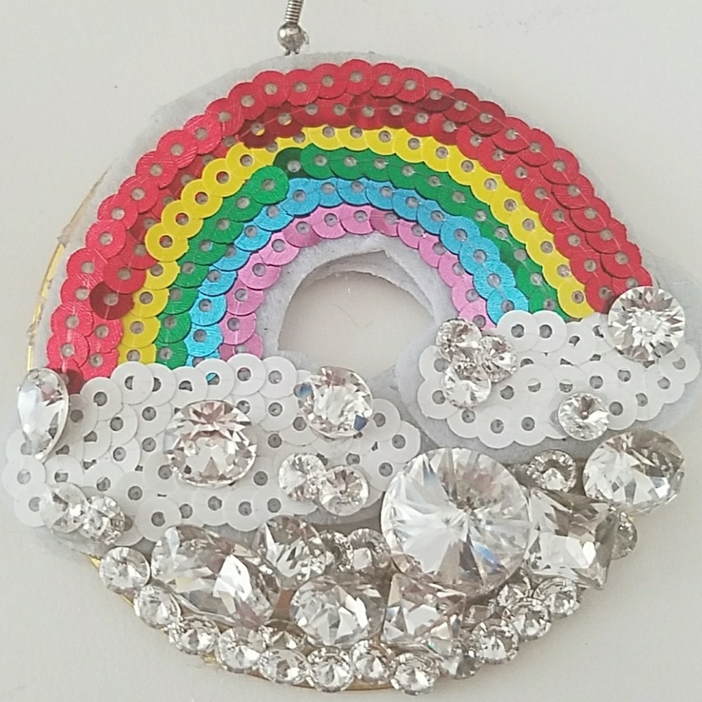 Sequin Rhinestone Rainbow Earrings - image 7